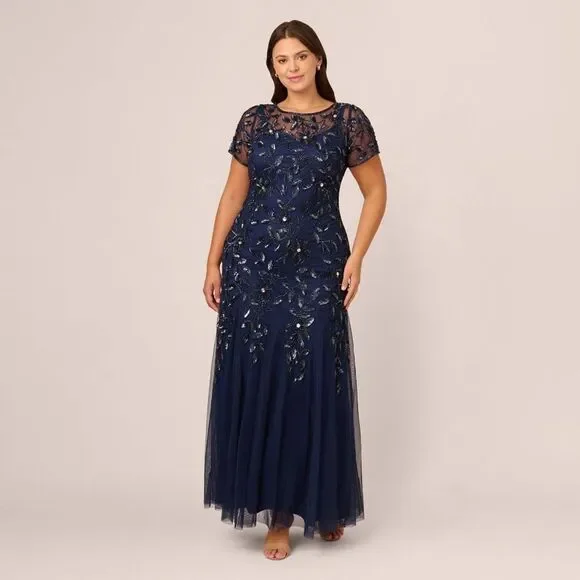 evening dresses kate middleton Adrianna Papell 91866700 - Long Embellished In Mesh A-Line Dress main image 1